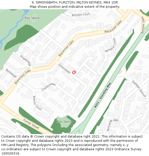 6, SIMONSBATH, FURZTON, MILTON KEYNES, MK4 1DR: Location map and indicative extent of plot