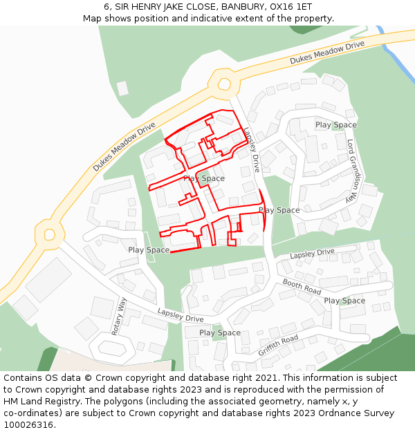 6, SIR HENRY JAKE CLOSE, BANBURY, OX16 1ET: Location map and indicative extent of plot