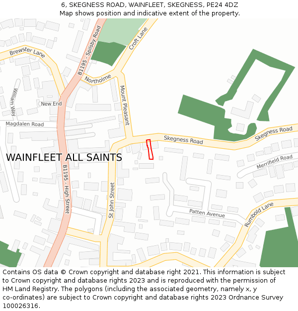 6, SKEGNESS ROAD, WAINFLEET, SKEGNESS, PE24 4DZ: Location map and indicative extent of plot