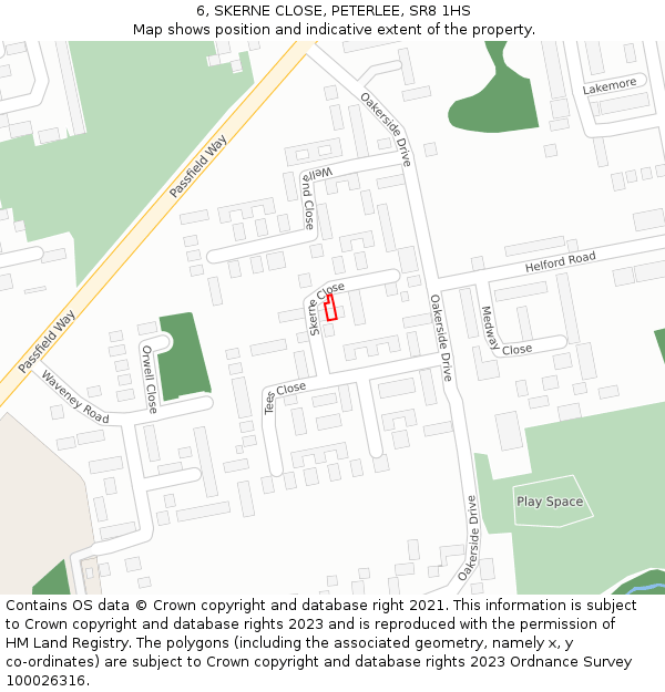6, SKERNE CLOSE, PETERLEE, SR8 1HS: Location map and indicative extent of plot