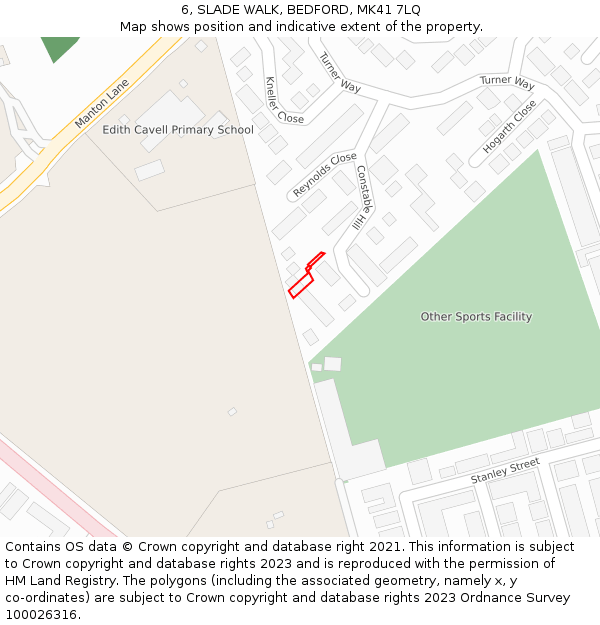 6, SLADE WALK, BEDFORD, MK41 7LQ: Location map and indicative extent of plot