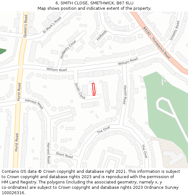 6, SMITH CLOSE, SMETHWICK, B67 6LU: Location map and indicative extent of plot