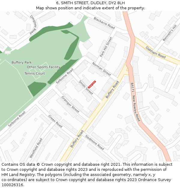 6, SMITH STREET, DUDLEY, DY2 8LH: Location map and indicative extent of plot