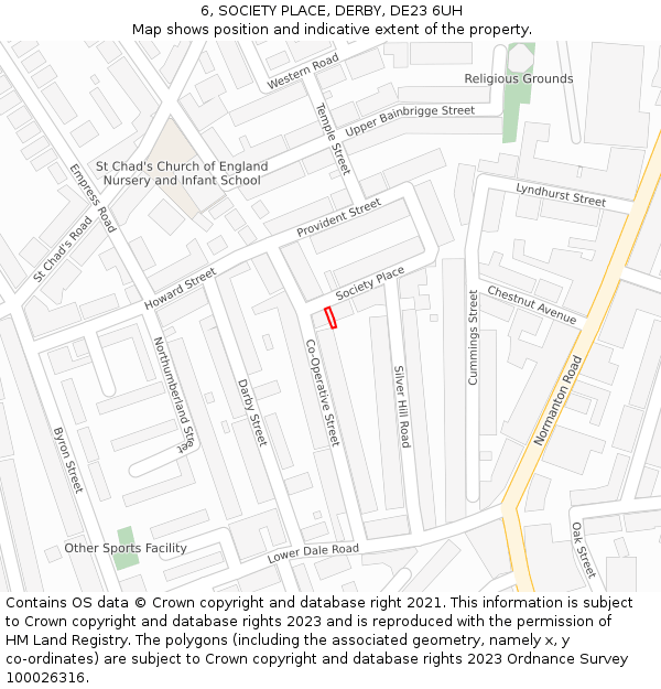 6, SOCIETY PLACE, DERBY, DE23 6UH: Location map and indicative extent of plot