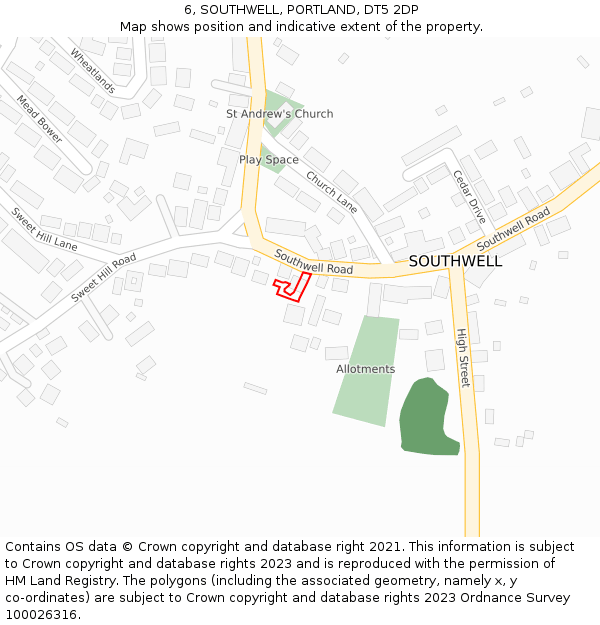 6, SOUTHWELL, PORTLAND, DT5 2DP: Location map and indicative extent of plot