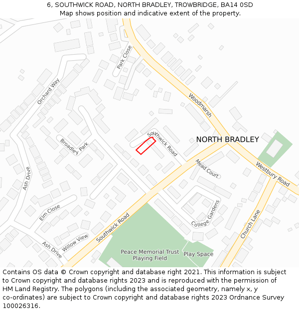 6, SOUTHWICK ROAD, NORTH BRADLEY, TROWBRIDGE, BA14 0SD: Location map and indicative extent of plot