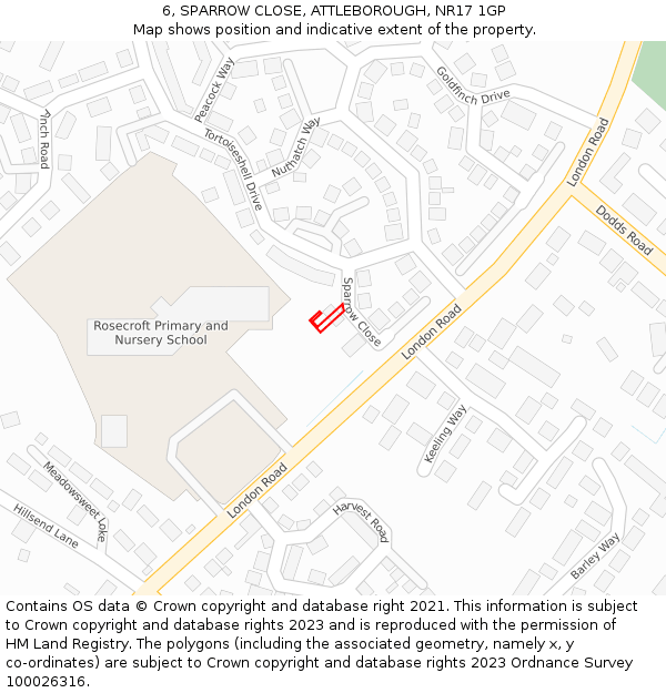6, SPARROW CLOSE, ATTLEBOROUGH, NR17 1GP: Location map and indicative extent of plot