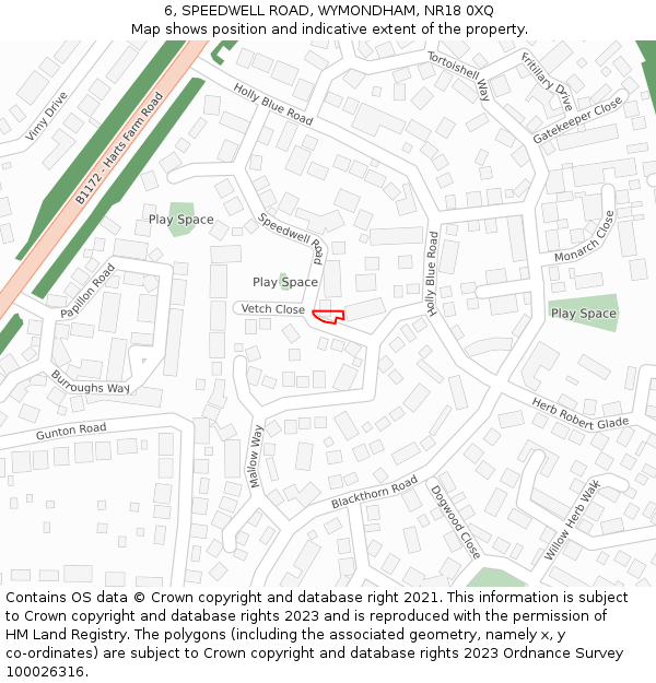 6, SPEEDWELL ROAD, WYMONDHAM, NR18 0XQ: Location map and indicative extent of plot