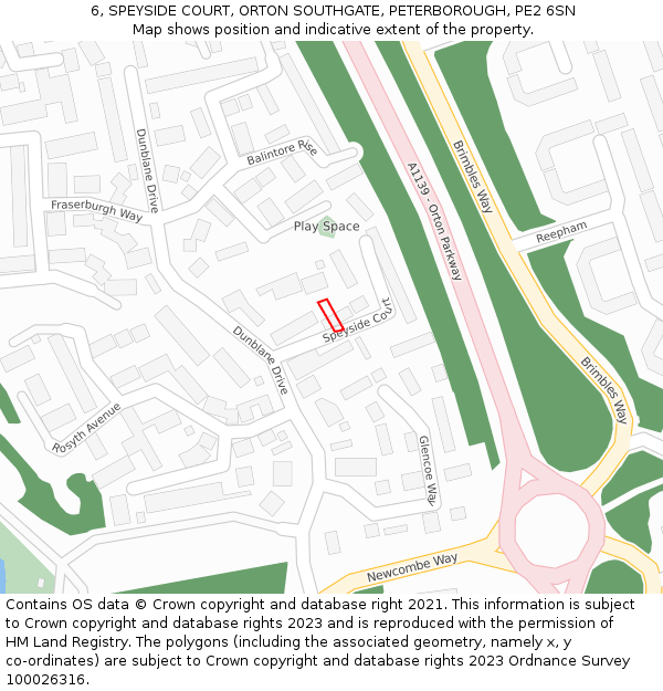 6, SPEYSIDE COURT, ORTON SOUTHGATE, PETERBOROUGH, PE2 6SN: Location map and indicative extent of plot