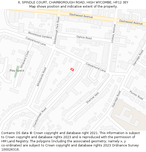6, SPINDLE COURT, CHAIRBOROUGH ROAD, HIGH WYCOMBE, HP12 3EY: Location map and indicative extent of plot