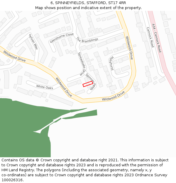 6, SPINNEYFIELDS, STAFFORD, ST17 4RR: Location map and indicative extent of plot