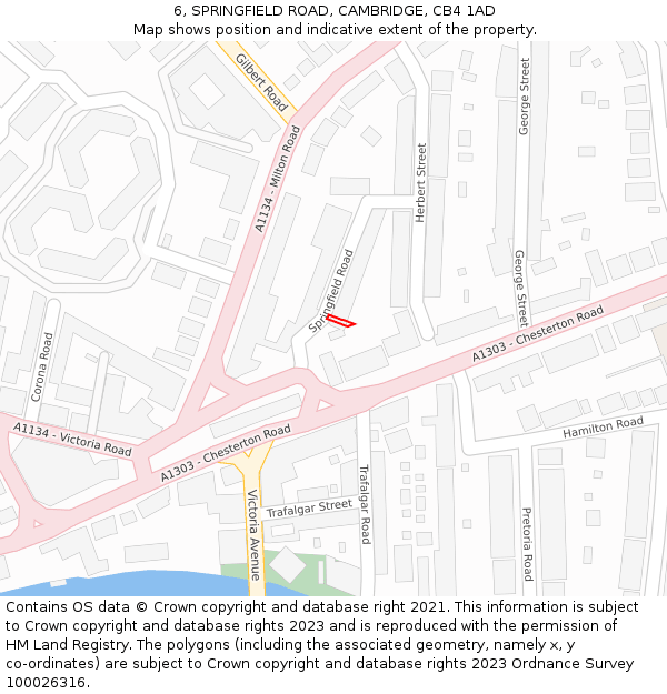 6, SPRINGFIELD ROAD, CAMBRIDGE, CB4 1AD: Location map and indicative extent of plot