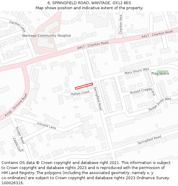 6, SPRINGFIELD ROAD, WANTAGE, OX12 8ES: Location map and indicative extent of plot