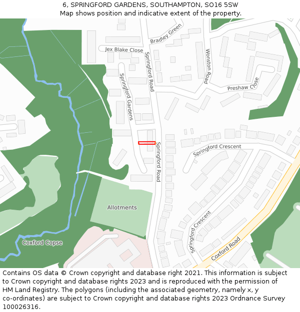 6, SPRINGFORD GARDENS, SOUTHAMPTON, SO16 5SW: Location map and indicative extent of plot