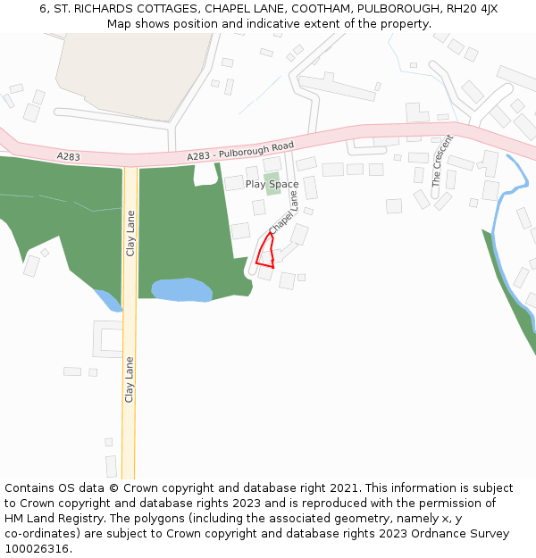 6, ST. RICHARDS COTTAGES, CHAPEL LANE, COOTHAM, PULBOROUGH, RH20 4JX: Location map and indicative extent of plot