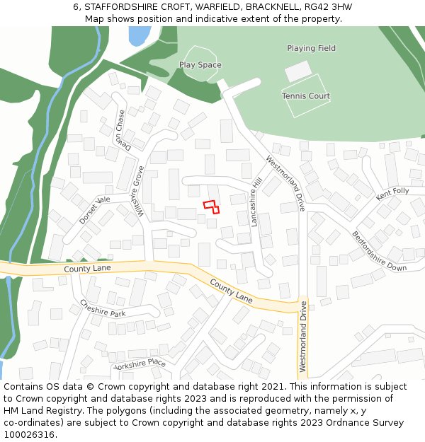 6, STAFFORDSHIRE CROFT, WARFIELD, BRACKNELL, RG42 3HW: Location map and indicative extent of plot