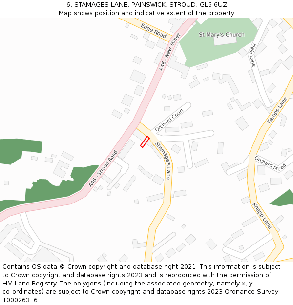 6, STAMAGES LANE, PAINSWICK, STROUD, GL6 6UZ: Location map and indicative extent of plot
