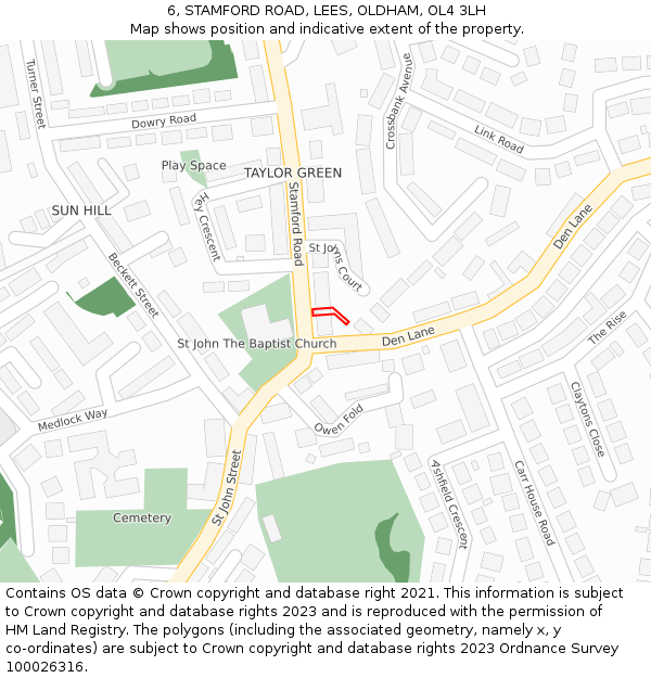 6, STAMFORD ROAD, LEES, OLDHAM, OL4 3LH: Location map and indicative extent of plot