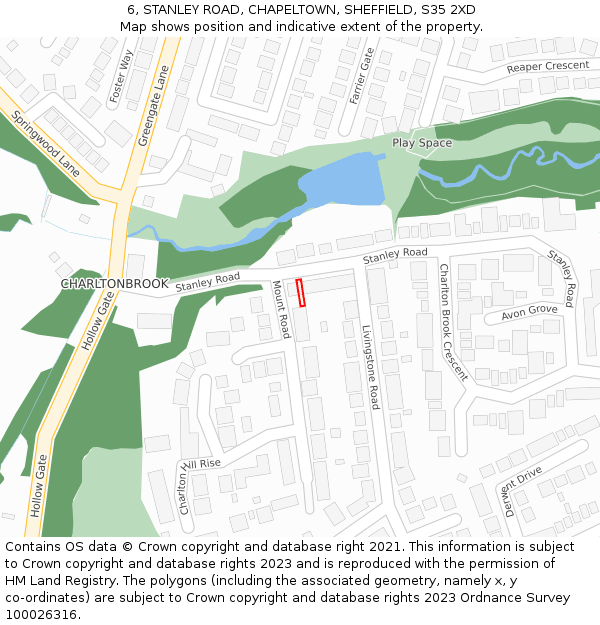 6, STANLEY ROAD, CHAPELTOWN, SHEFFIELD, S35 2XD: Location map and indicative extent of plot