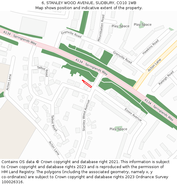 6, STANLEY WOOD AVENUE, SUDBURY, CO10 1WB: Location map and indicative extent of plot