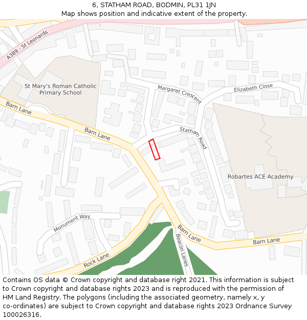 6, STATHAM ROAD, BODMIN, PL31 1JN: Location map and indicative extent of plot