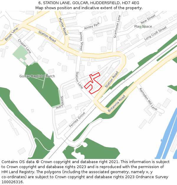 6, STATION LANE, GOLCAR, HUDDERSFIELD, HD7 4EG: Location map and indicative extent of plot