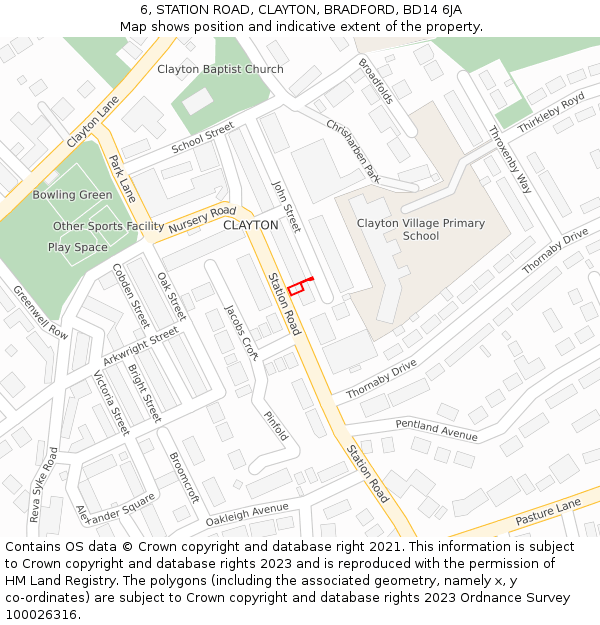 6, STATION ROAD, CLAYTON, BRADFORD, BD14 6JA: Location map and indicative extent of plot