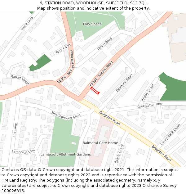 6, STATION ROAD, WOODHOUSE, SHEFFIELD, S13 7QL: Location map and indicative extent of plot