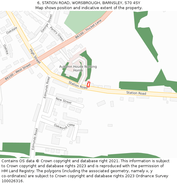 6, STATION ROAD, WORSBROUGH, BARNSLEY, S70 4SY: Location map and indicative extent of plot