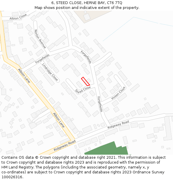 6, STEED CLOSE, HERNE BAY, CT6 7TQ: Location map and indicative extent of plot