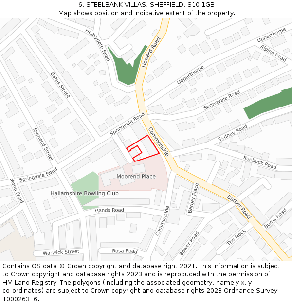 6, STEELBANK VILLAS, SHEFFIELD, S10 1GB: Location map and indicative extent of plot
