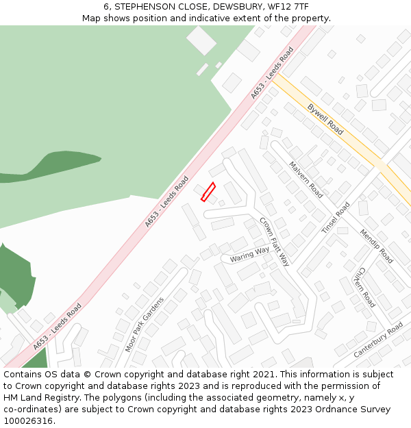 6, STEPHENSON CLOSE, DEWSBURY, WF12 7TF: Location map and indicative extent of plot