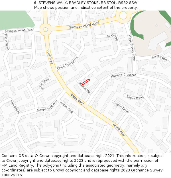6, STEVENS WALK, BRADLEY STOKE, BRISTOL, BS32 8SW: Location map and indicative extent of plot