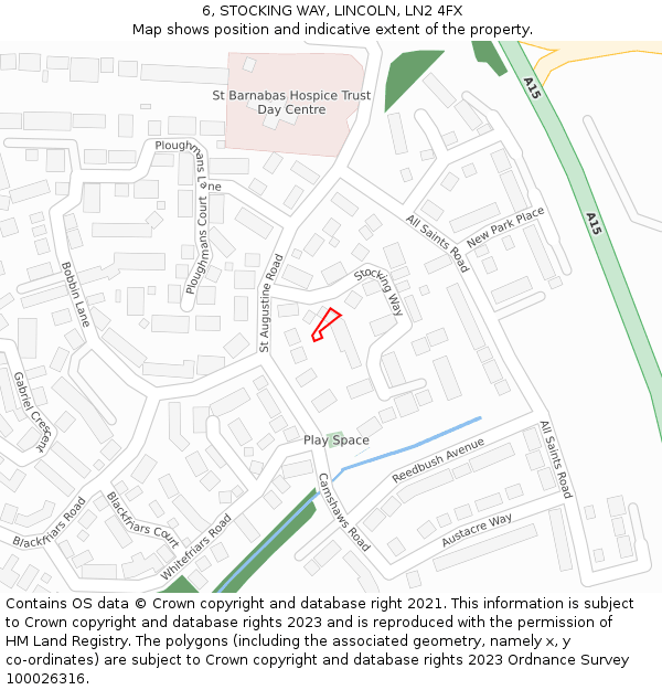 6, STOCKING WAY, LINCOLN, LN2 4FX: Location map and indicative extent of plot