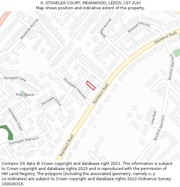 6, STONELEA COURT, MEANWOOD, LEEDS, LS7 2UH: Location map and indicative extent of plot