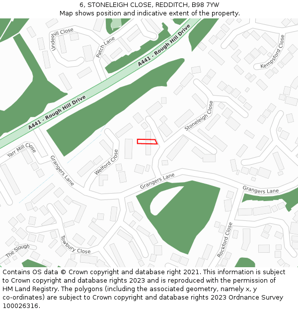 6, STONELEIGH CLOSE, REDDITCH, B98 7YW: Location map and indicative extent of plot