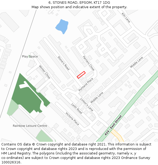 6, STONES ROAD, EPSOM, KT17 1DG: Location map and indicative extent of plot