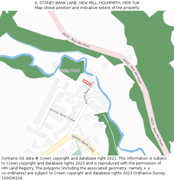 6, STONEY BANK LANE, NEW MILL, HOLMFIRTH, HD9 7LW: Location map and indicative extent of plot