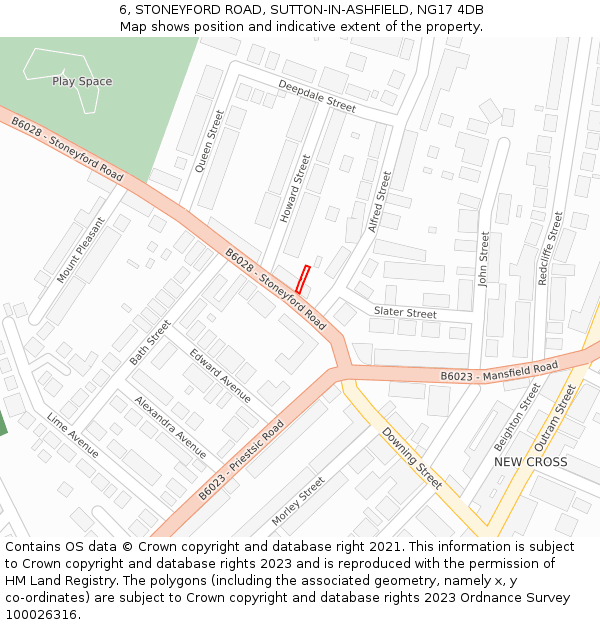 6, STONEYFORD ROAD, SUTTON-IN-ASHFIELD, NG17 4DB: Location map and indicative extent of plot