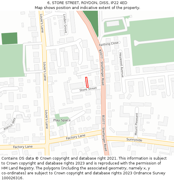 6, STORE STREET, ROYDON, DISS, IP22 4ED: Location map and indicative extent of plot