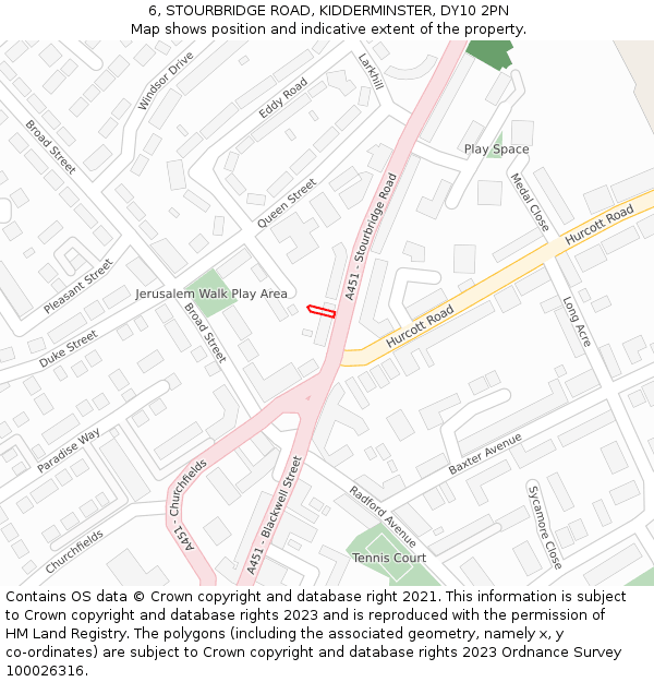 6, STOURBRIDGE ROAD, KIDDERMINSTER, DY10 2PN: Location map and indicative extent of plot
