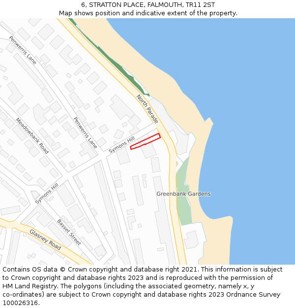 6, STRATTON PLACE, FALMOUTH, TR11 2ST: Location map and indicative extent of plot