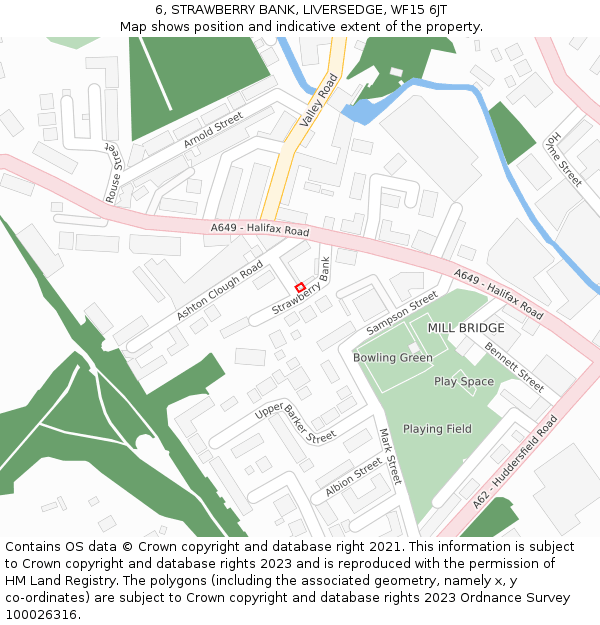 6, STRAWBERRY BANK, LIVERSEDGE, WF15 6JT: Location map and indicative extent of plot