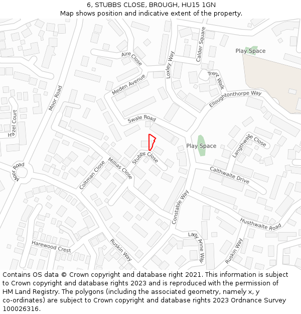 6, STUBBS CLOSE, BROUGH, HU15 1GN: Location map and indicative extent of plot