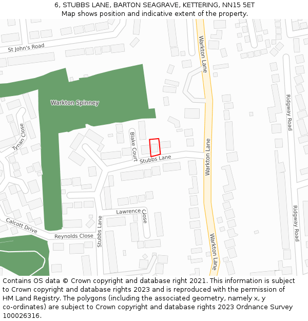 6, STUBBS LANE, BARTON SEAGRAVE, KETTERING, NN15 5ET: Location map and indicative extent of plot