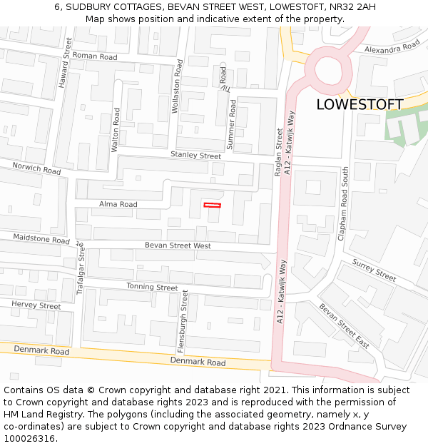 6, SUDBURY COTTAGES, BEVAN STREET WEST, LOWESTOFT, NR32 2AH: Location map and indicative extent of plot