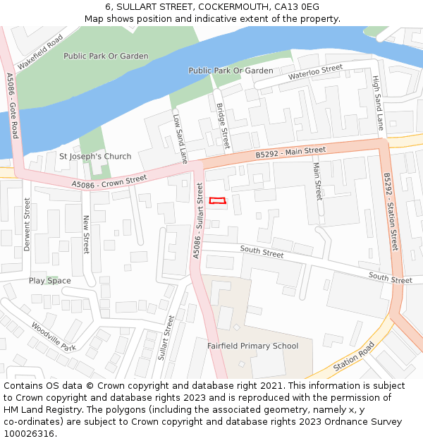 6, SULLART STREET, COCKERMOUTH, CA13 0EG: Location map and indicative extent of plot