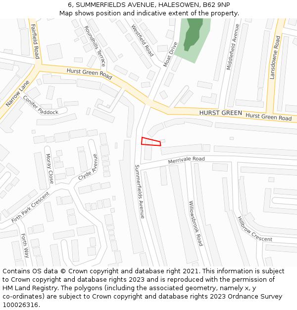 6, SUMMERFIELDS AVENUE, HALESOWEN, B62 9NP: Location map and indicative extent of plot