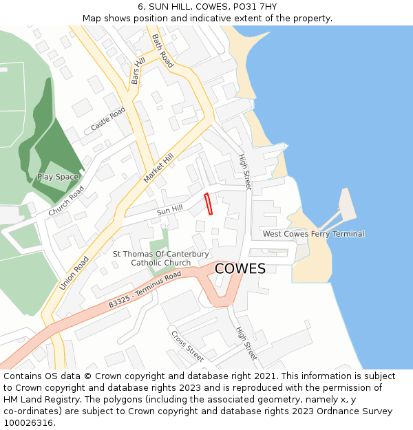 6, SUN HILL, COWES, PO31 7HY: Location map and indicative extent of plot
