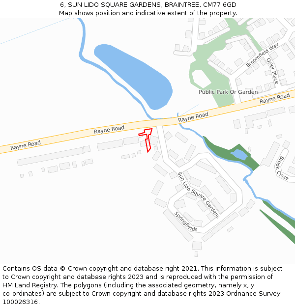 6, SUN LIDO SQUARE GARDENS, BRAINTREE, CM77 6GD: Location map and indicative extent of plot